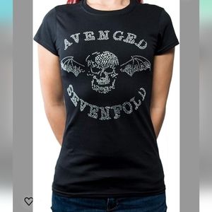 ROCK OFF Ladies Avenged Sevenfold A7X Diamante Official T-Shirt Womens size M